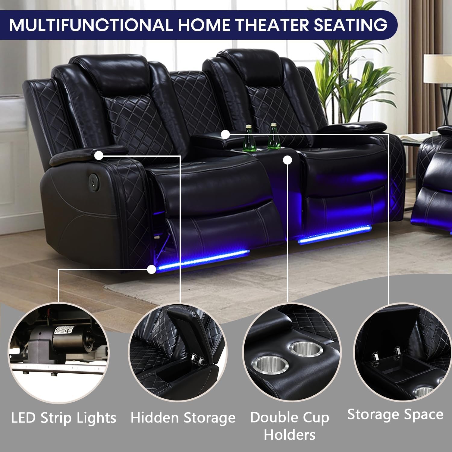 Amanda Black Leather Power Recliner Sectional