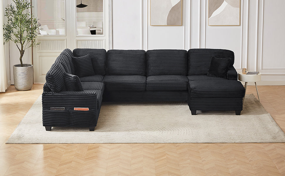 Sectional Sofa U-shaped Sectional with Movable Ottoman