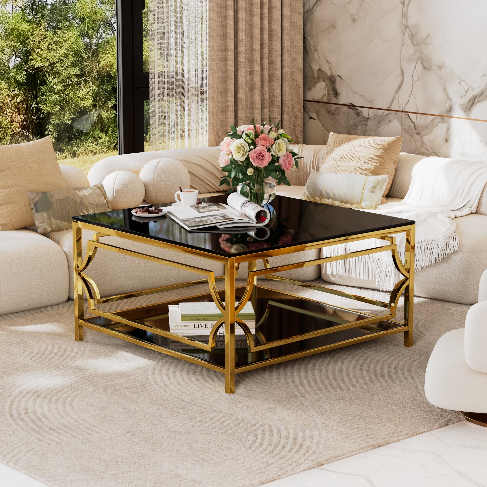 Square Glass Coffee Table in 33.5