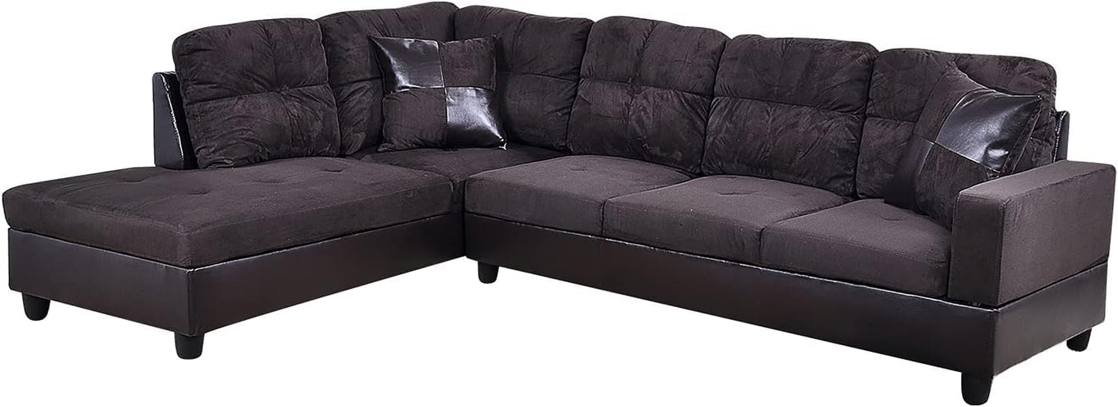 Ponliving Espresso L Shaped Sectional Sofa Set Left Hand Facing