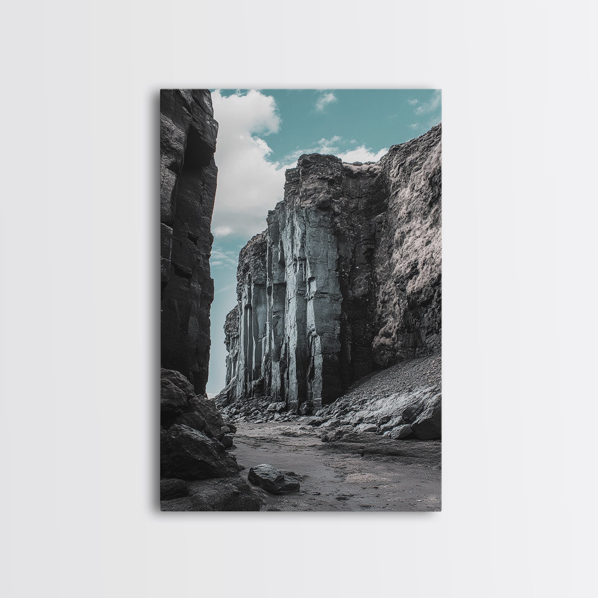Canyon Rocks, Earth Tones, Cliff Path, Scenic Sky, Framed Canvas Print modern rustic art, desert wall decor, hallway landscape canvas