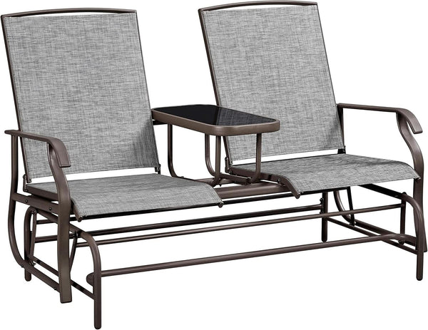 Two-Seat Outdoor Glider Bench with Center Table