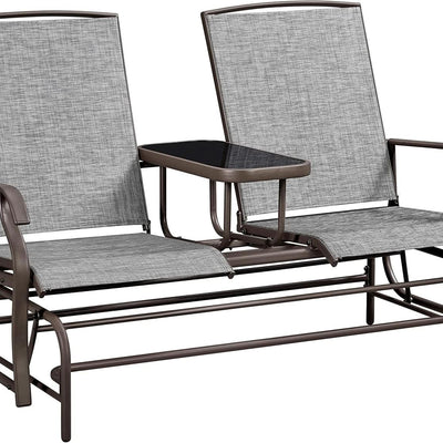 Two-Seat Outdoor Glider Bench with Center Table