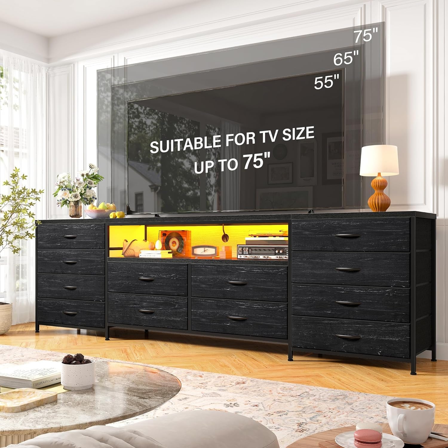 BlackBear Dresser With 75 Inch TV Stand