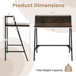 31.5" Industrial Desk with Raised Shelf Metal Frame