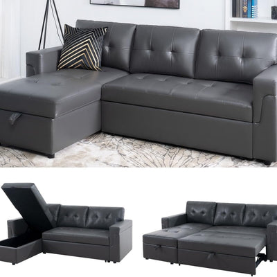 Sleeper Sectional Sofa With Convertible Bed In Dark Gray