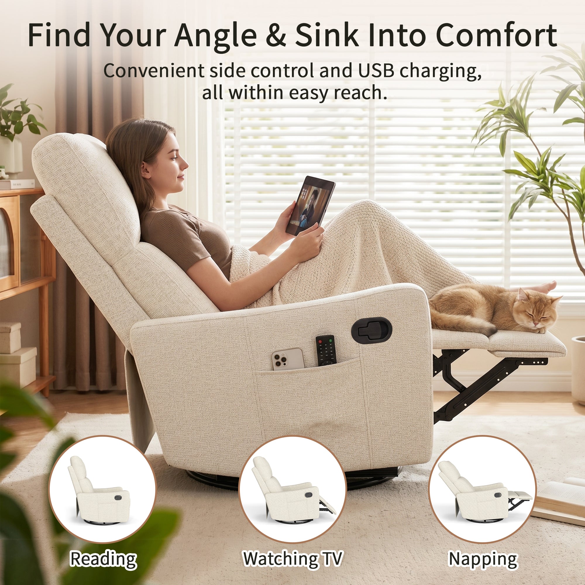 Manual Swivel Rocker Recliner Chair