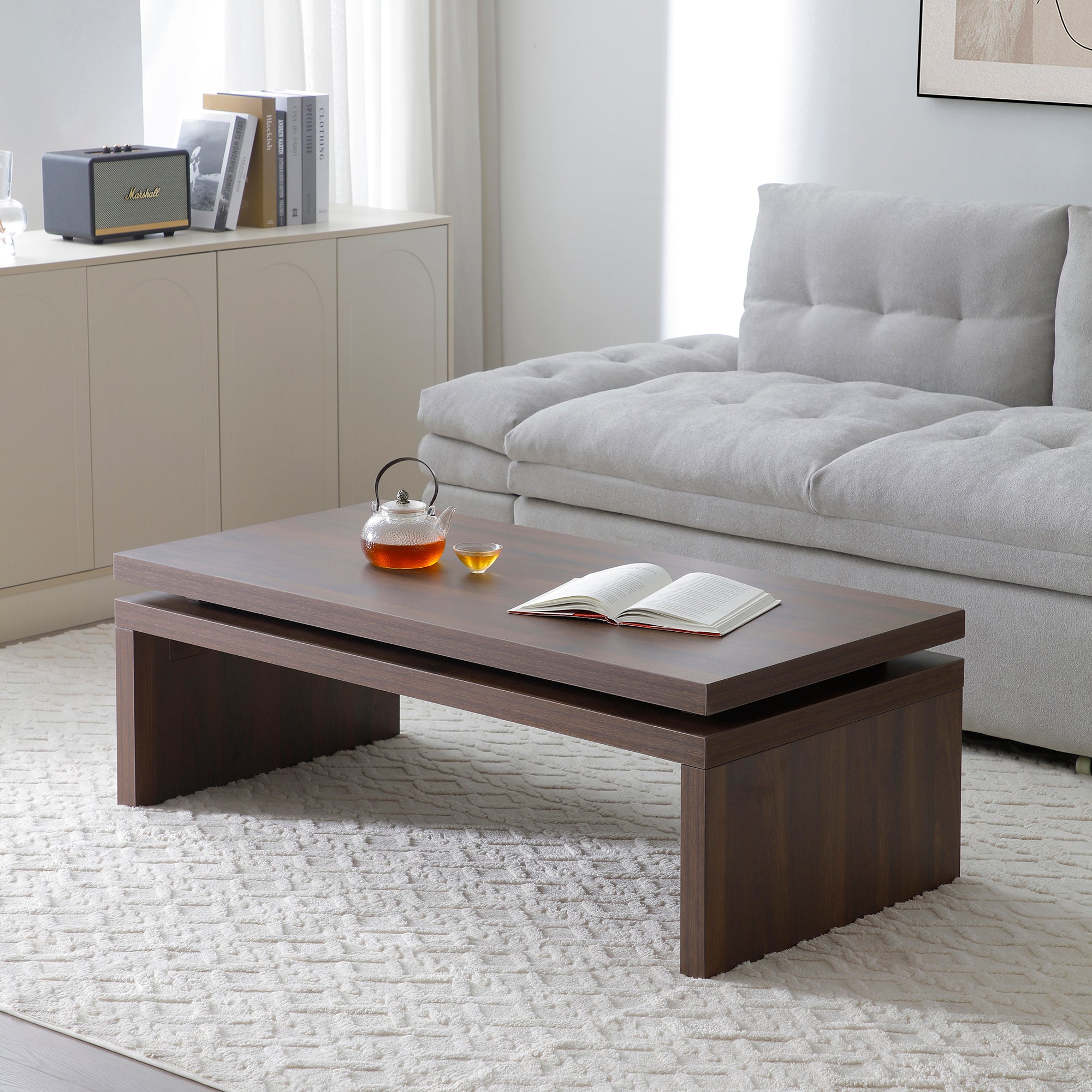 Wood Coffee Table, Mid Century Modern Farmhouse Wooden Coffee Tables for Living Room