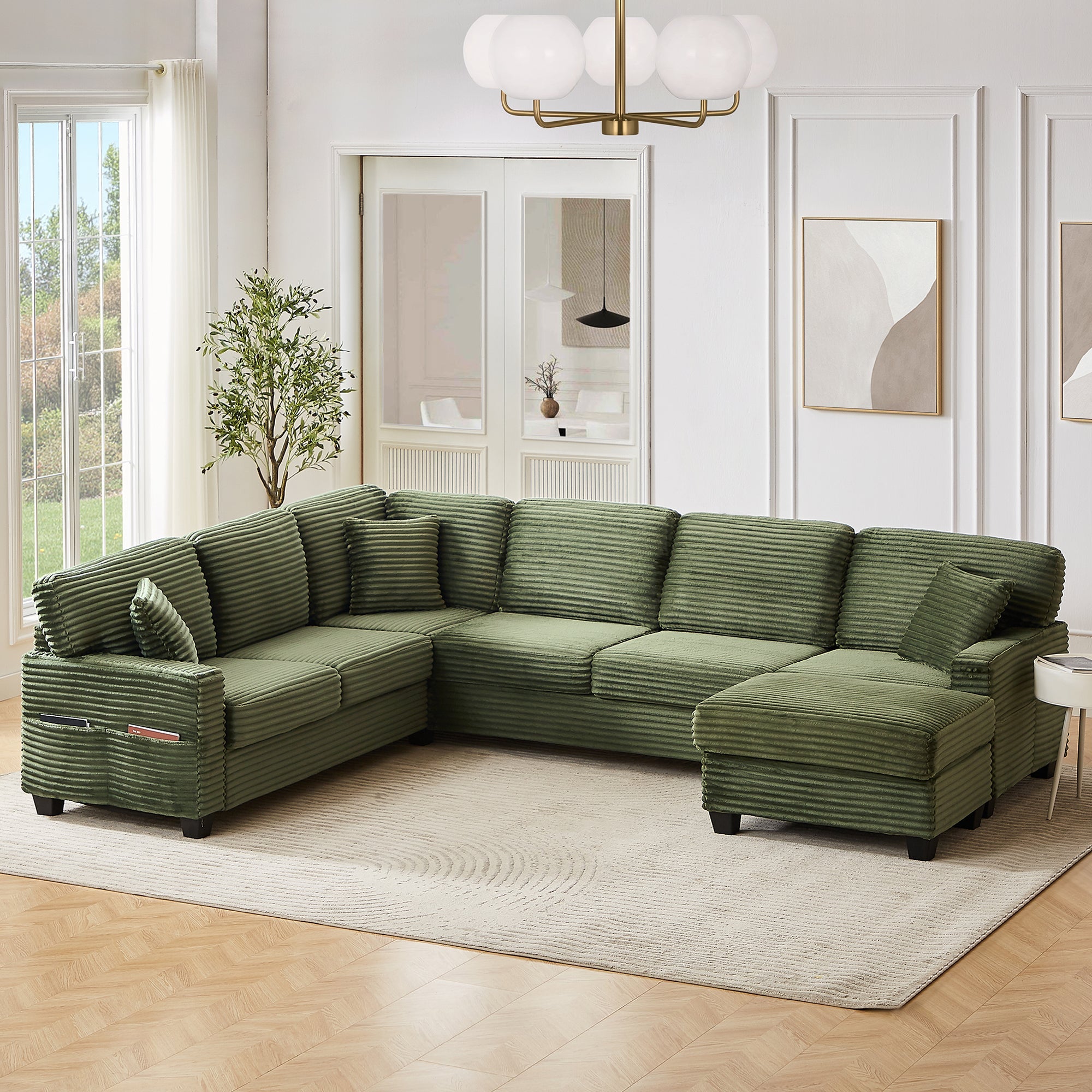 Sectional Sofa U-shaped Sectional with Movable Ottoman