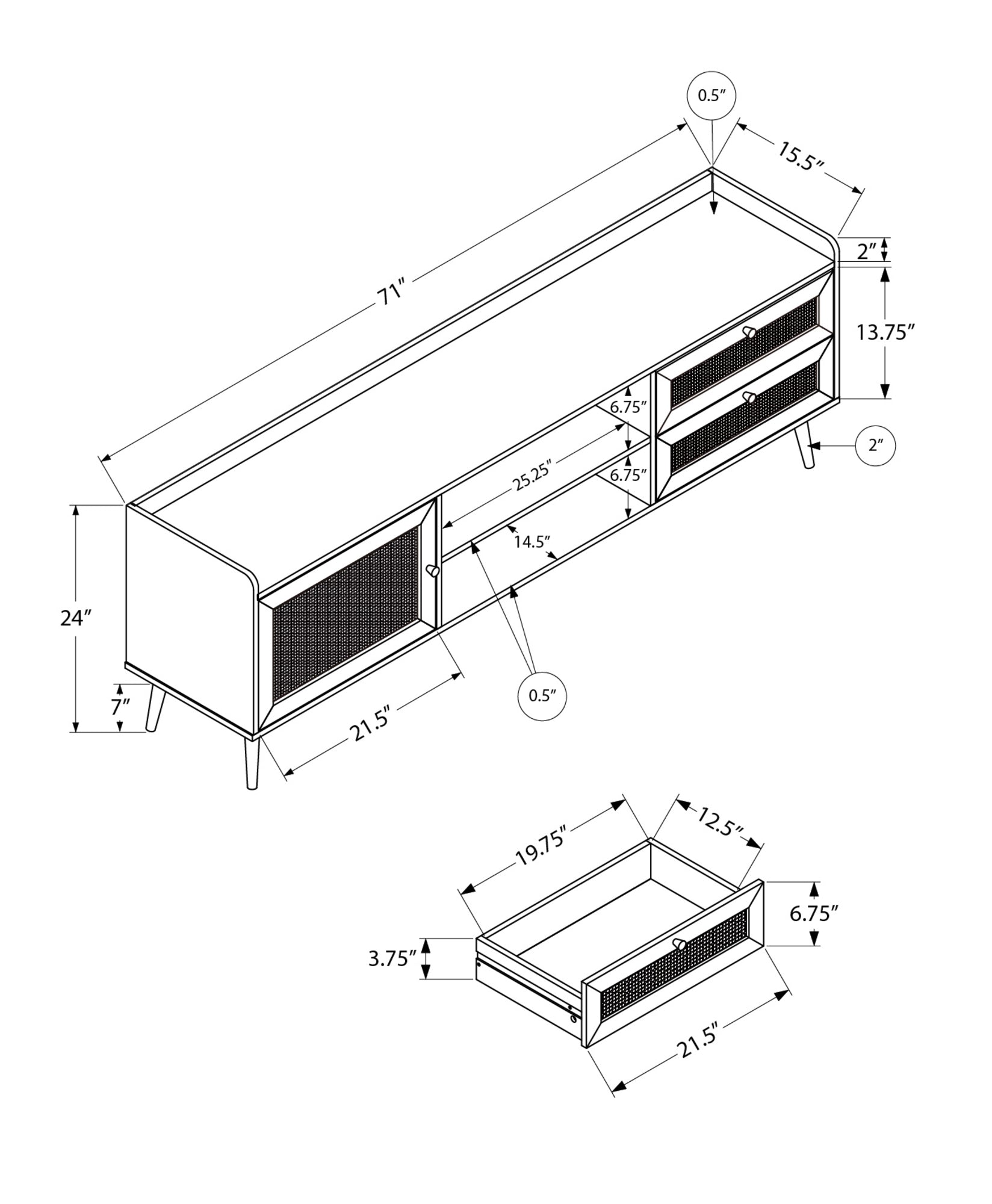 72 Inch TV Stand - Console Media Entertainment Center