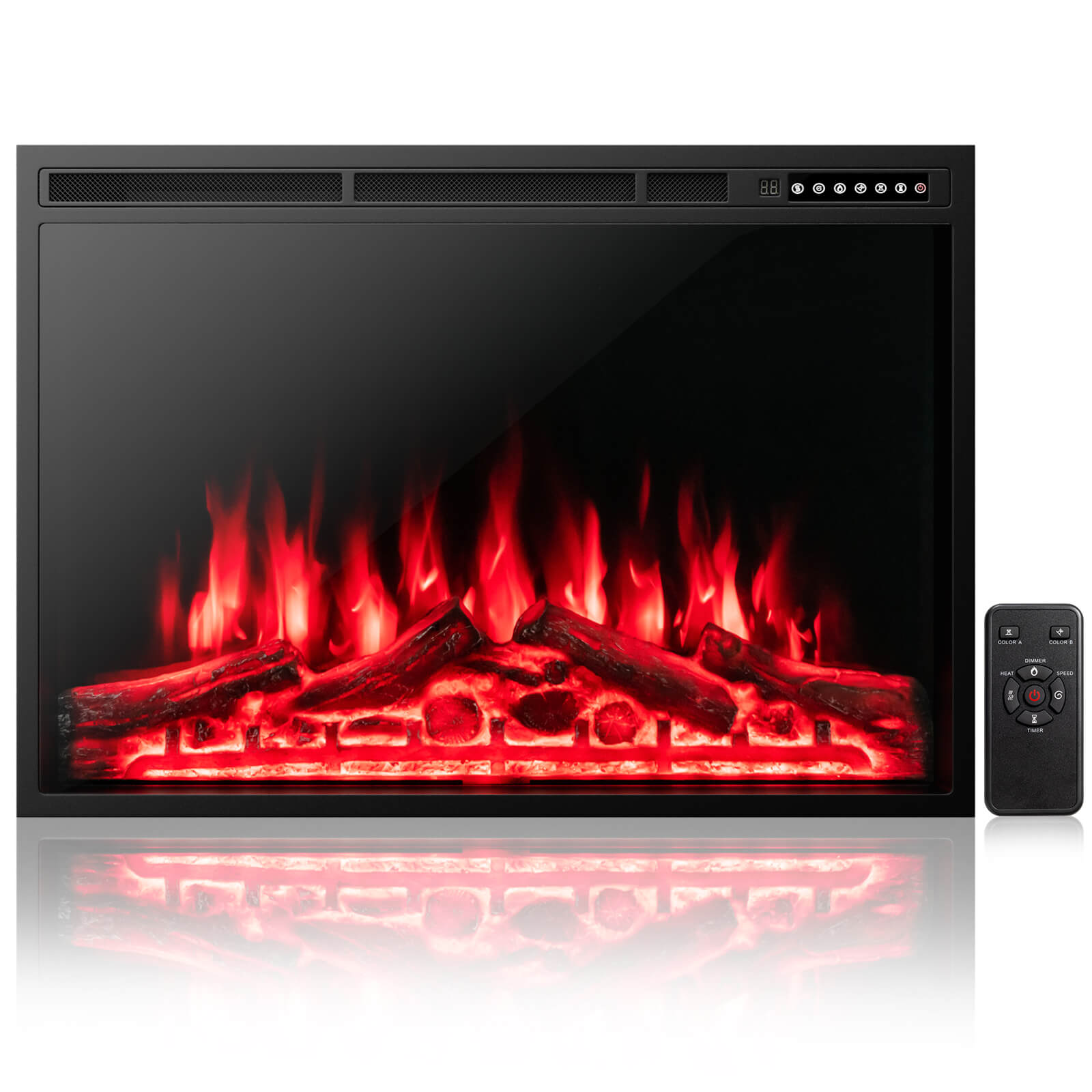 Electric Fireplace Recessed 34/37 Inch with Adjustable Flames