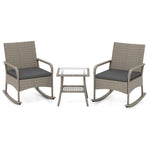 3-Piece Wicker Rocking Bistro Set with Cushions - Gray