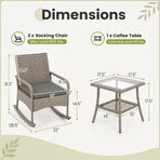 3-Piece Wicker Rocking Bistro Set with Cushions - Gray