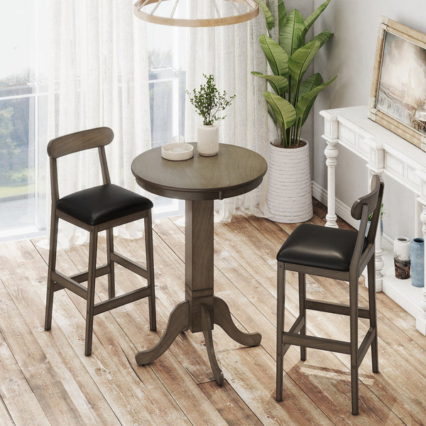 3 Pieces Bar Table with Pedestal Base and 2 Armless Stools
