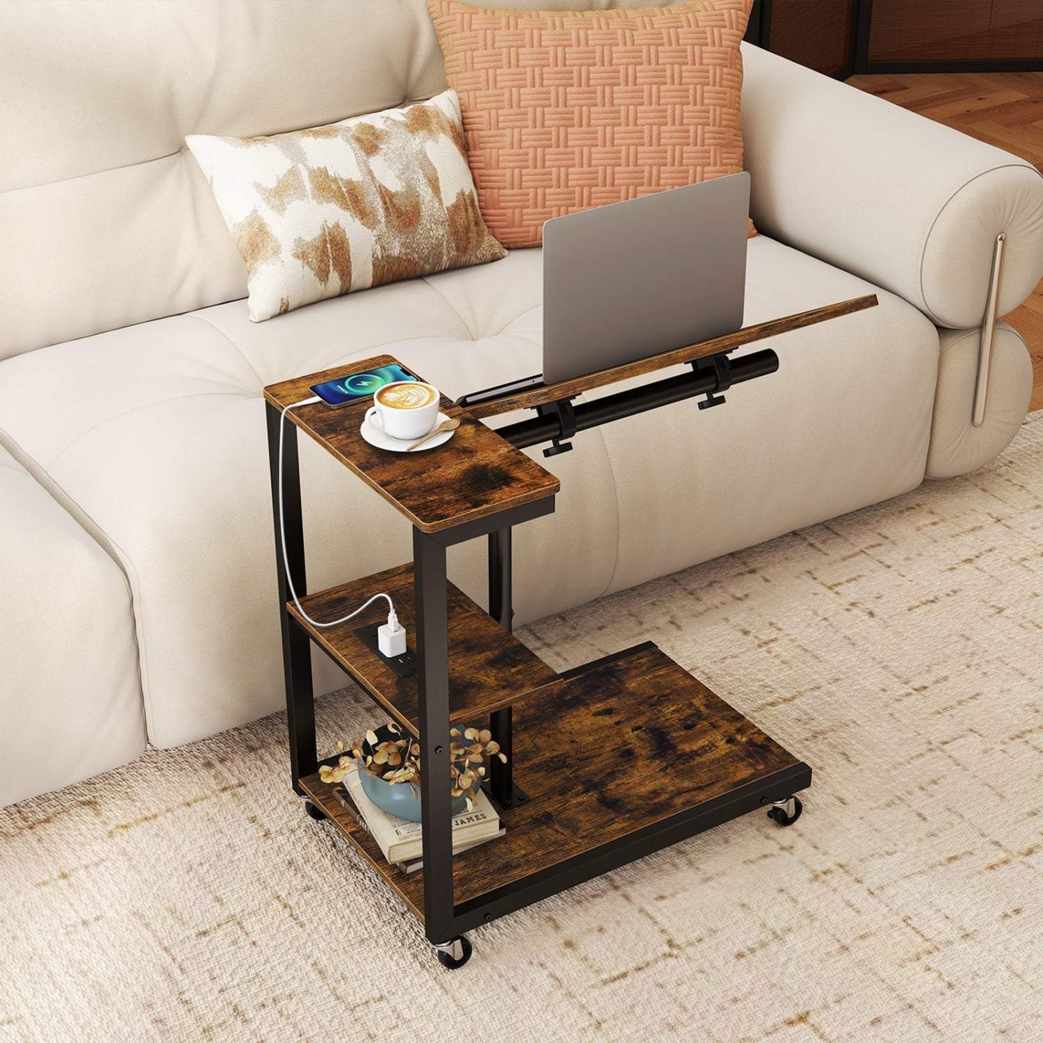 3-Tier Mobile Desk with Tiltable Tabletop