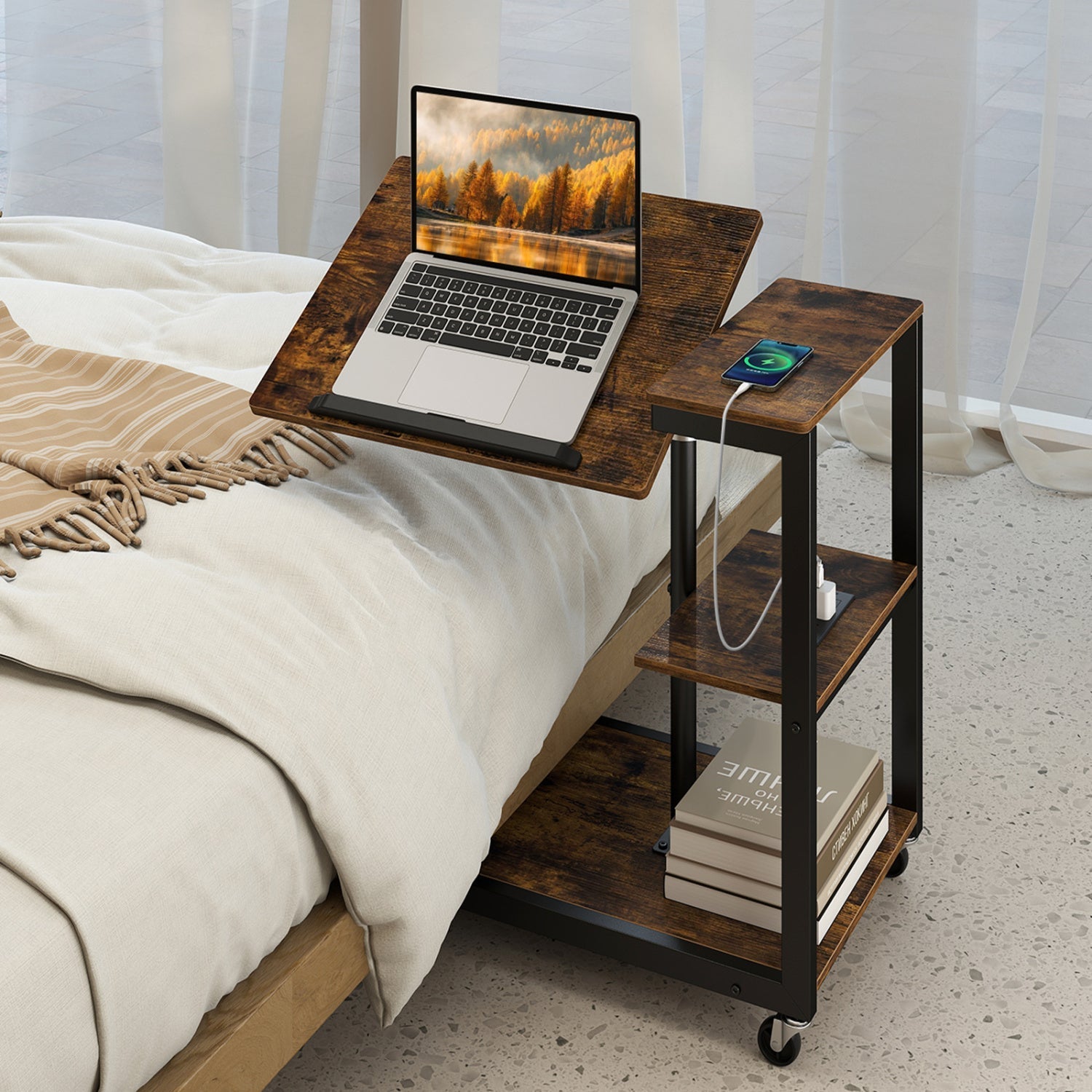 3-Tier Mobile Desk with Tiltable Tabletop