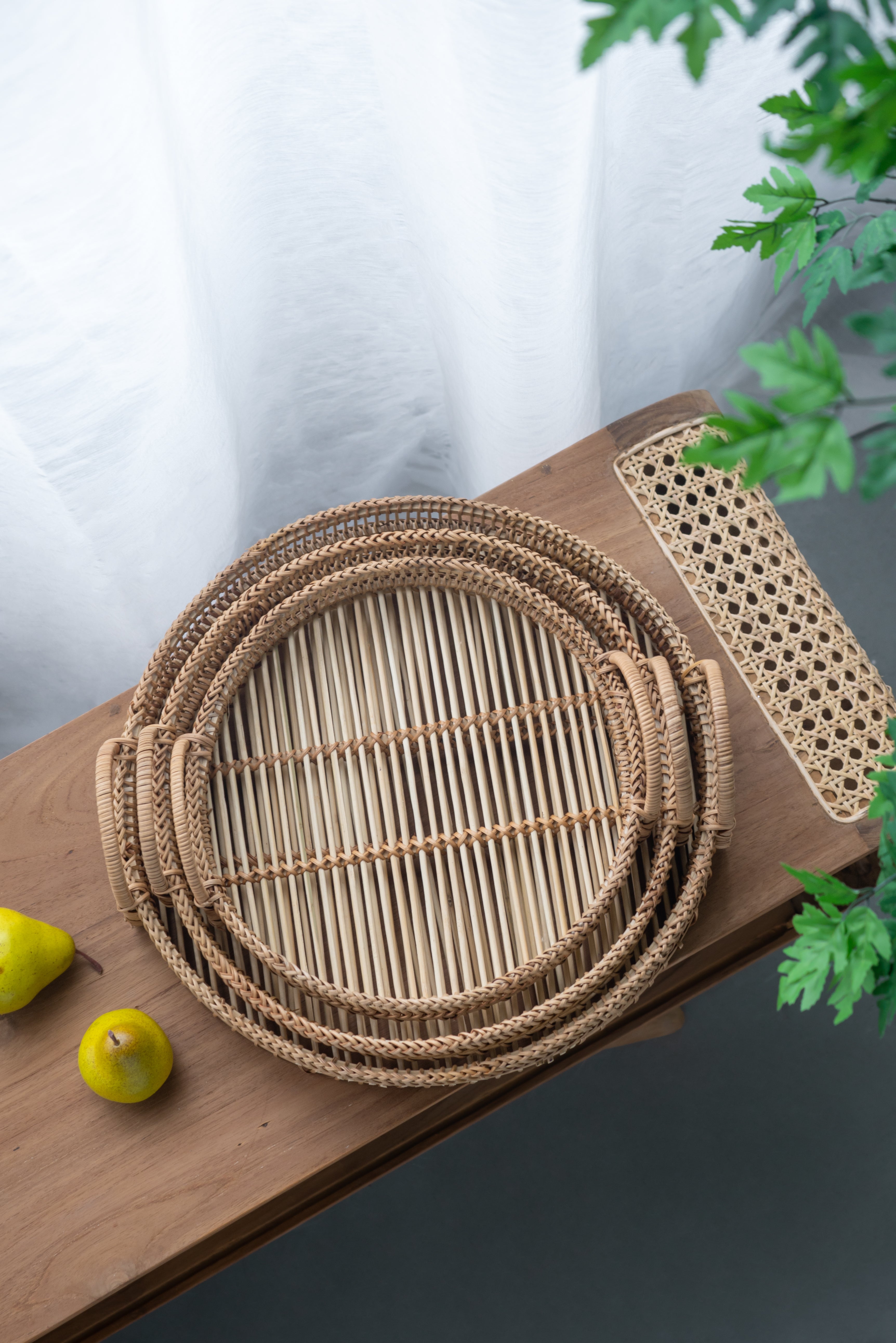 Set of 3 Round Bamboo Decorative Trays