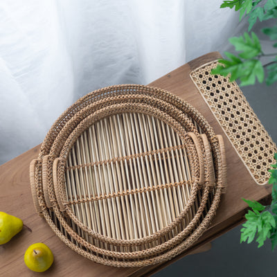Set of 3 Round Bamboo Decorative Trays