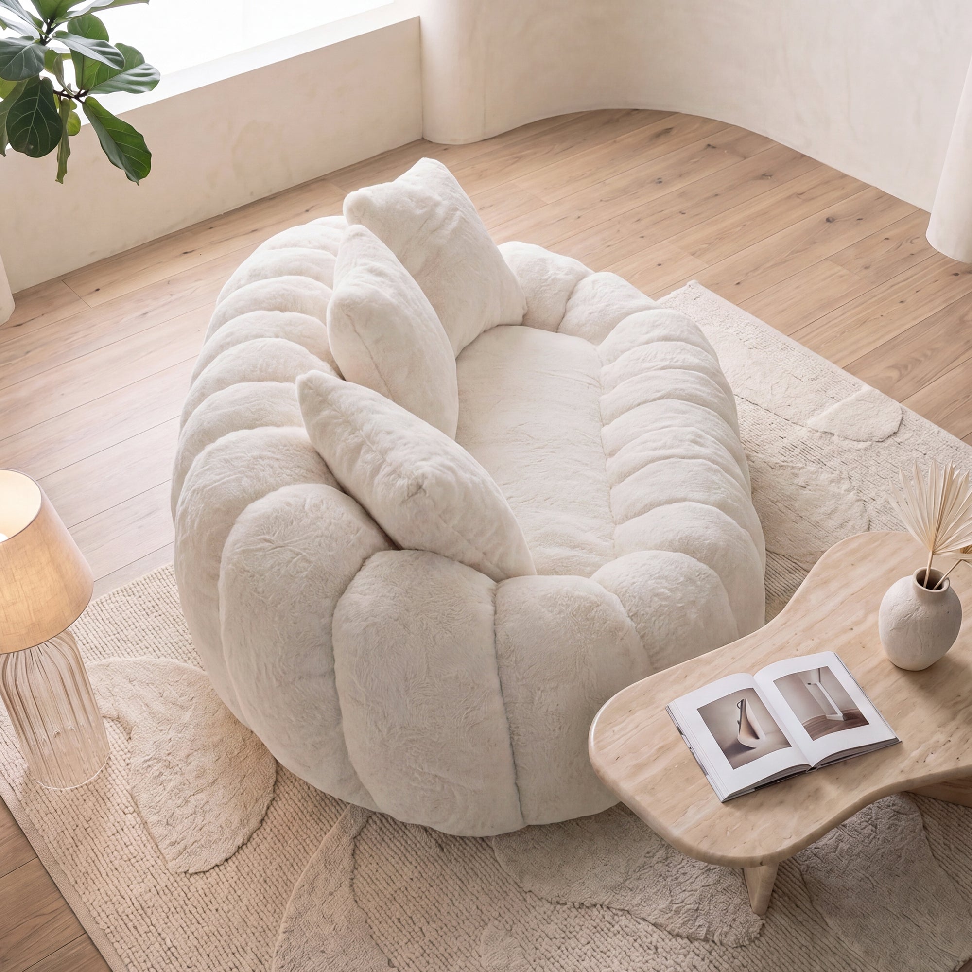 Floral-Shaped Ultra-Soft Faux Fur Sofa