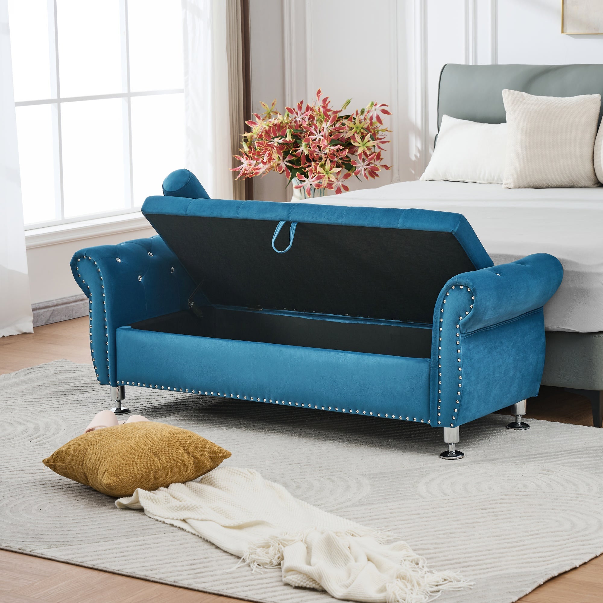 62.2 Inch Soft Velvet Storage Bench