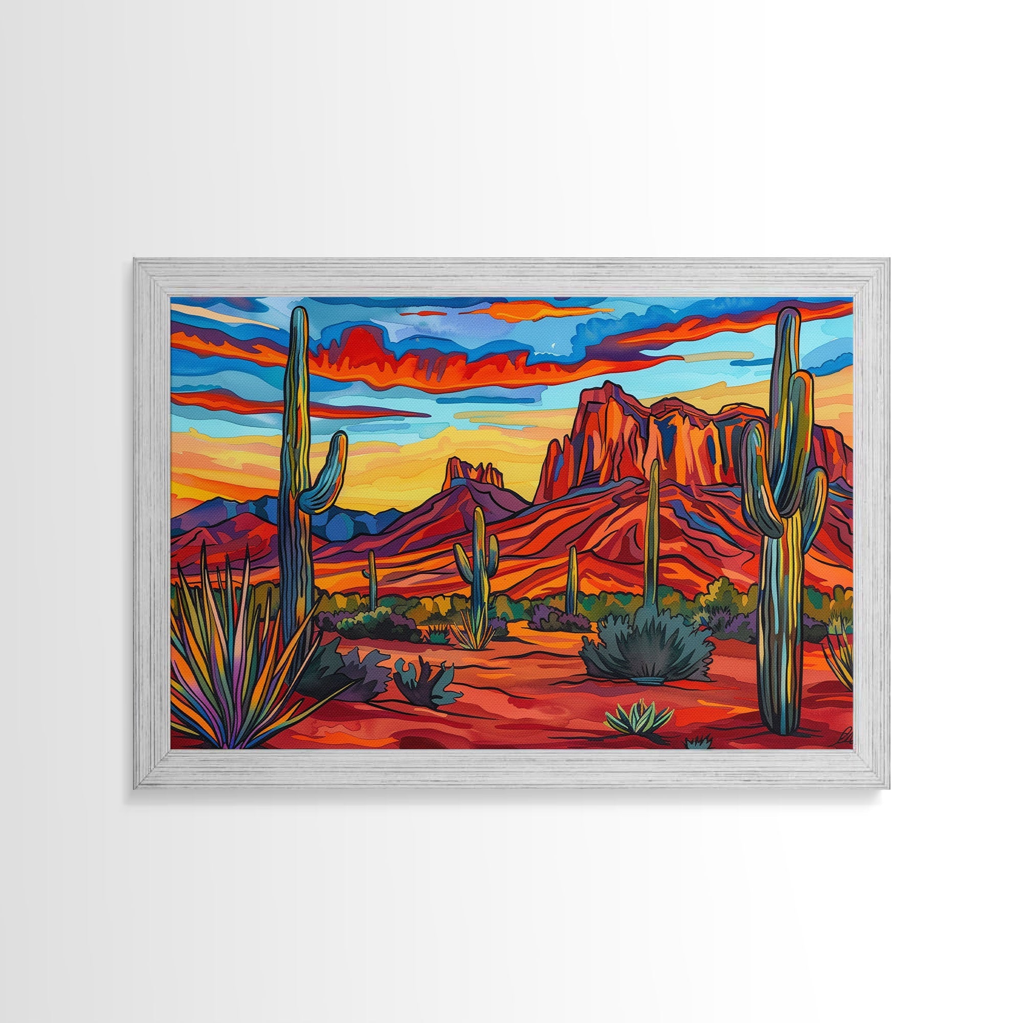 Retro Style Desert Landscape Painting Print