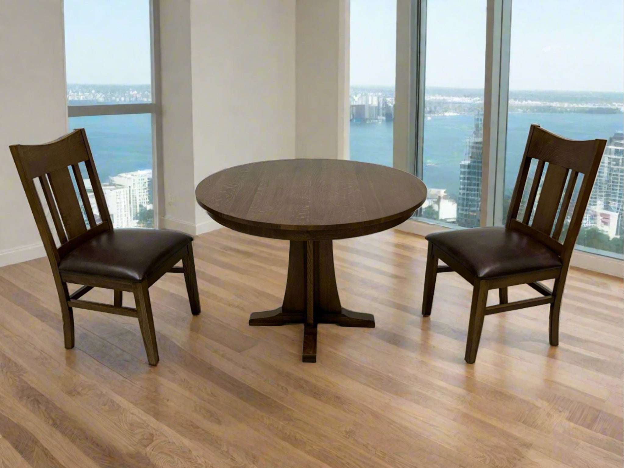 Mission Quarter Sawn Oak Round Dining Table Set - 40