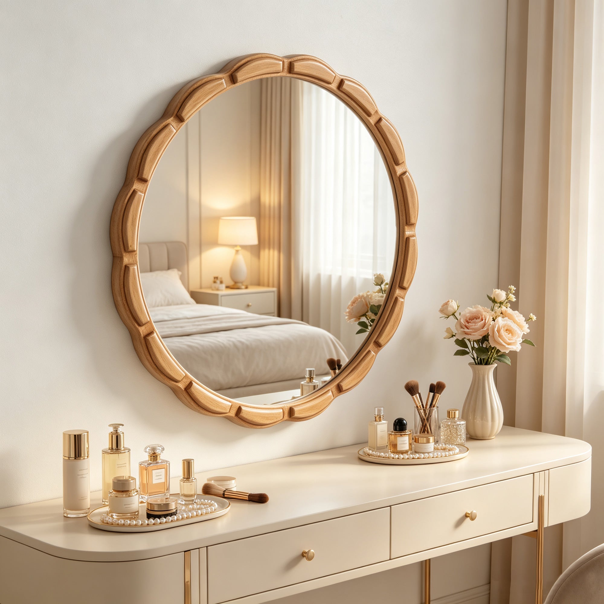 Round Solid Wood Wall Mirror - 31.5