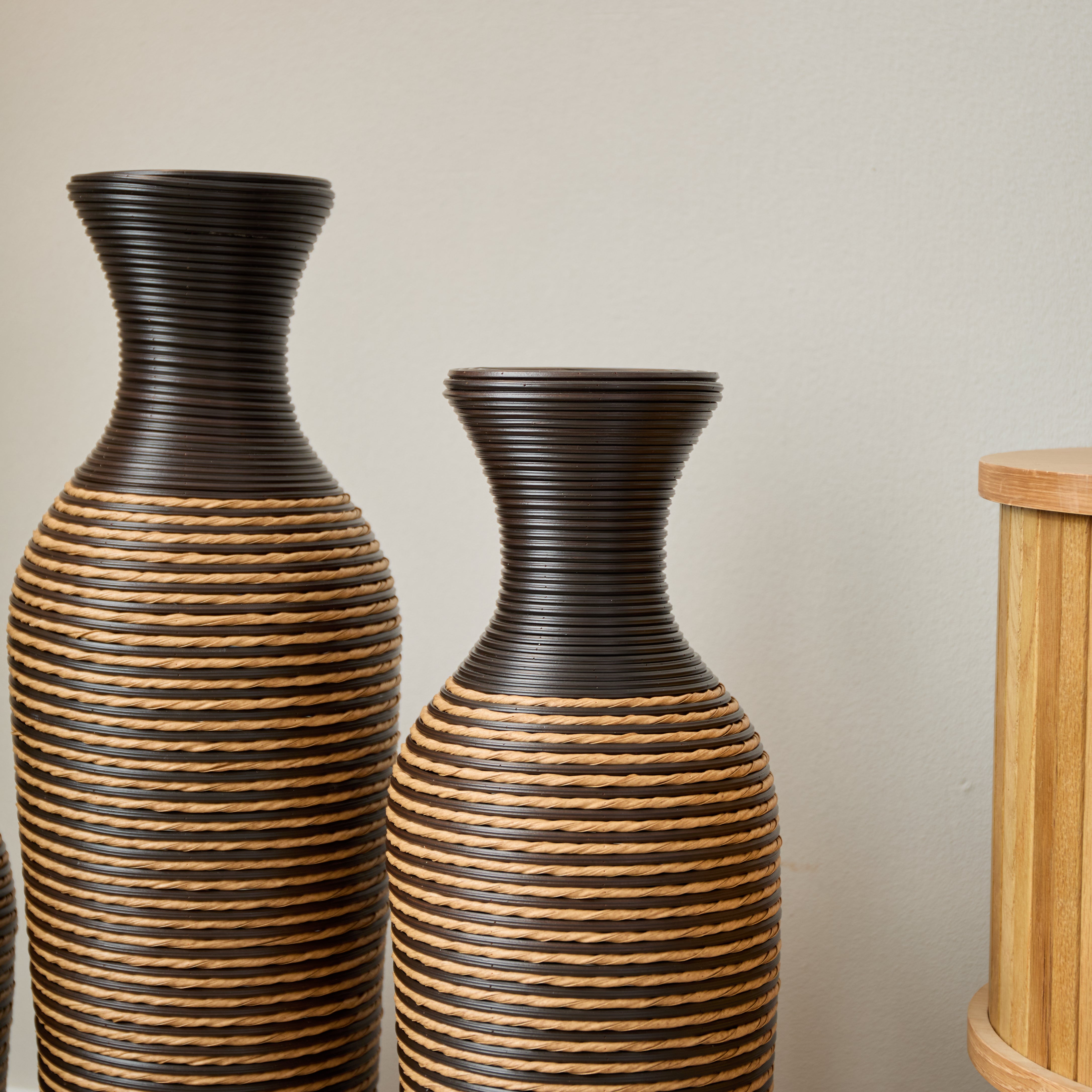 Hand-Woven PVC Rattan Vases, Set of 3 Decorative Floor Vases