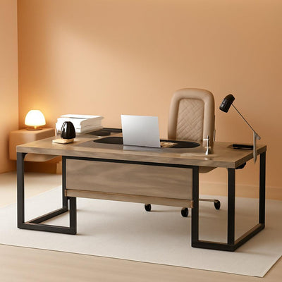 Extra Large L Shaped Executive Desk Retro Gray Drawer Cabinet