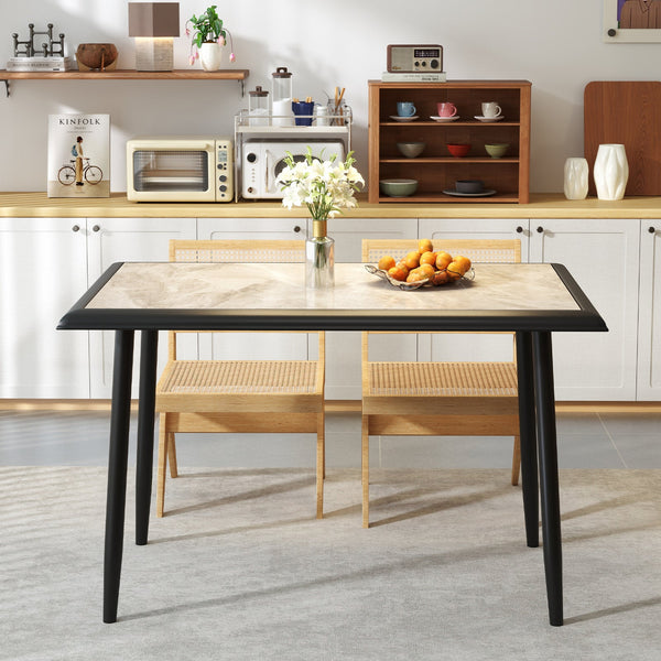 Sintered Stone Dining Table 44" Rectangular Kitchen Table with Metal Frame
