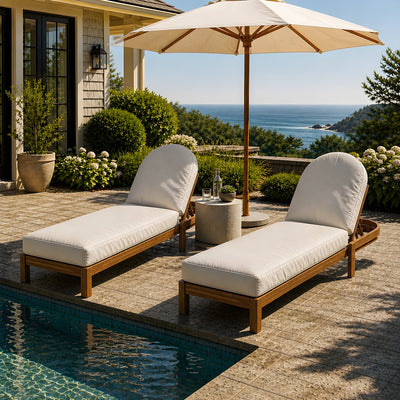 Genuine Acacia Wood Chaise Lounge Chairs with Adjustable Backrest - Set of 2