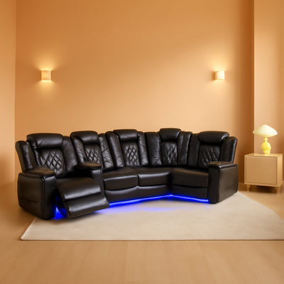 Amanda Black Leather Power Recliner Sectional