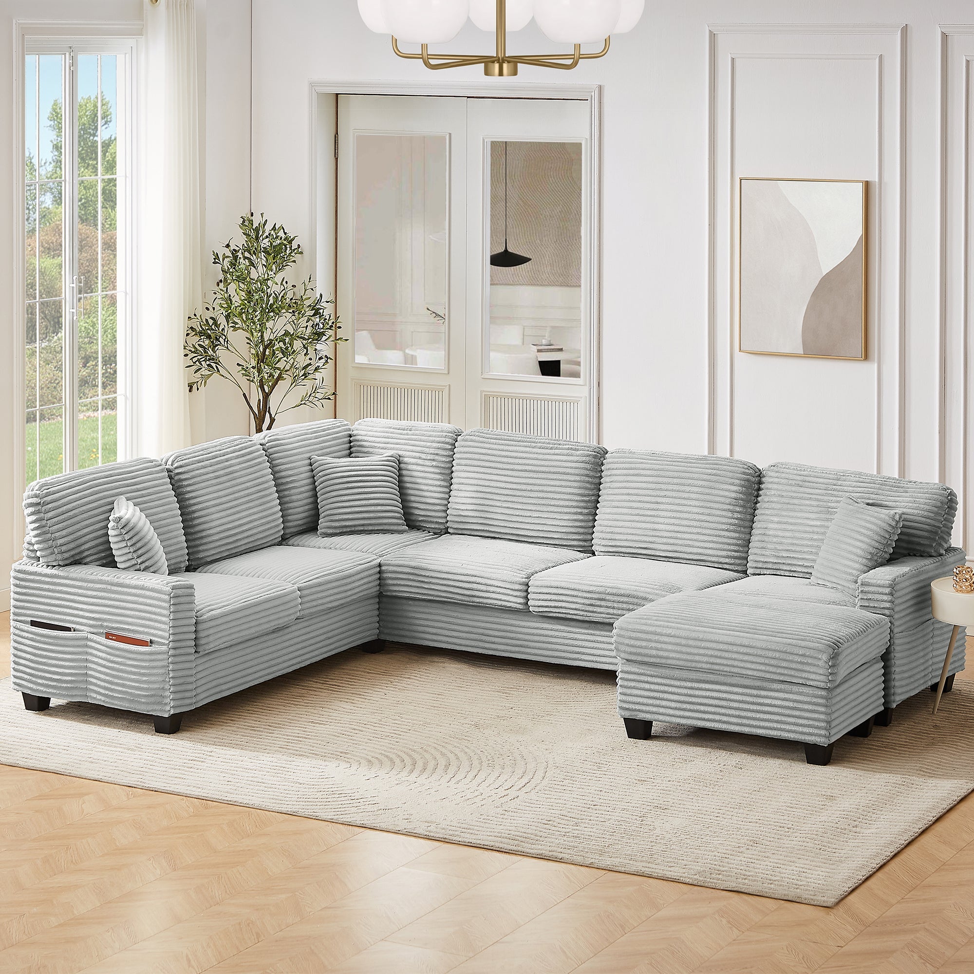 Sectional Sofa U-shaped Sectional with Movable Ottoman