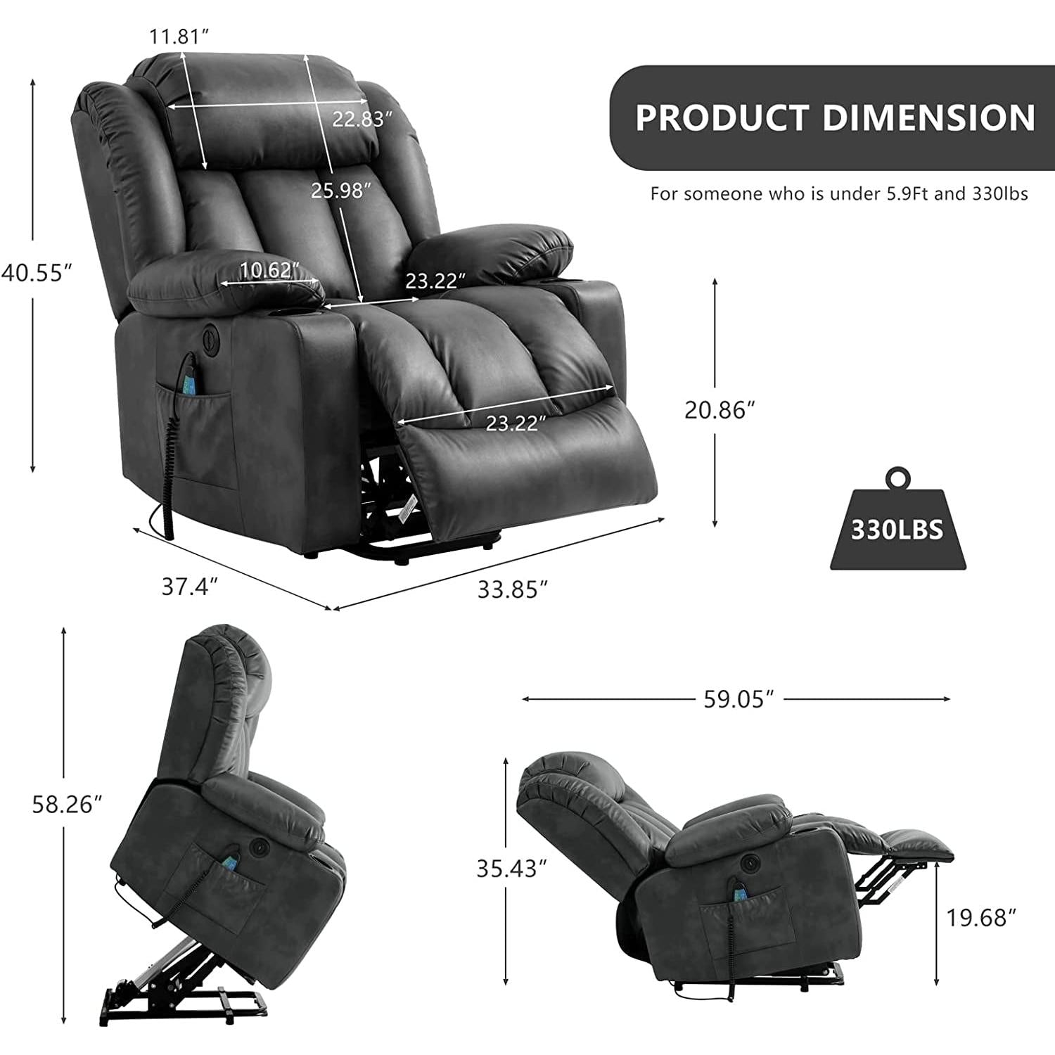 Electric Lift Recliner Chair in Grey