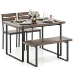 4-Piece Dining Table Set for 4 with 1 Bench and 2 Chairs-Gray