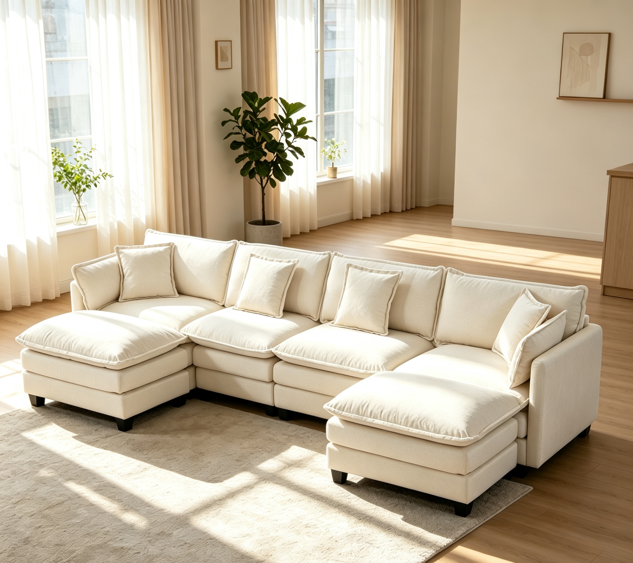 Modern 4-Seat Sectional Sofa with 2 Ottomans