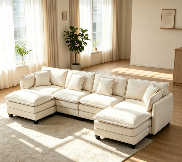 Modern 4-Seat Sectional Sofa with 2 Ottomans