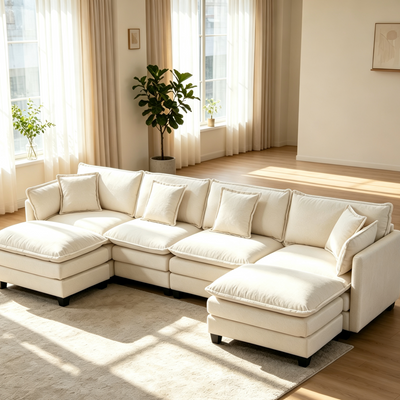Modern 4-Seat Sectional Sofa with 2 Ottomans