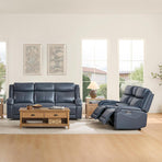 Navy Leather Power Recliner Sofa
