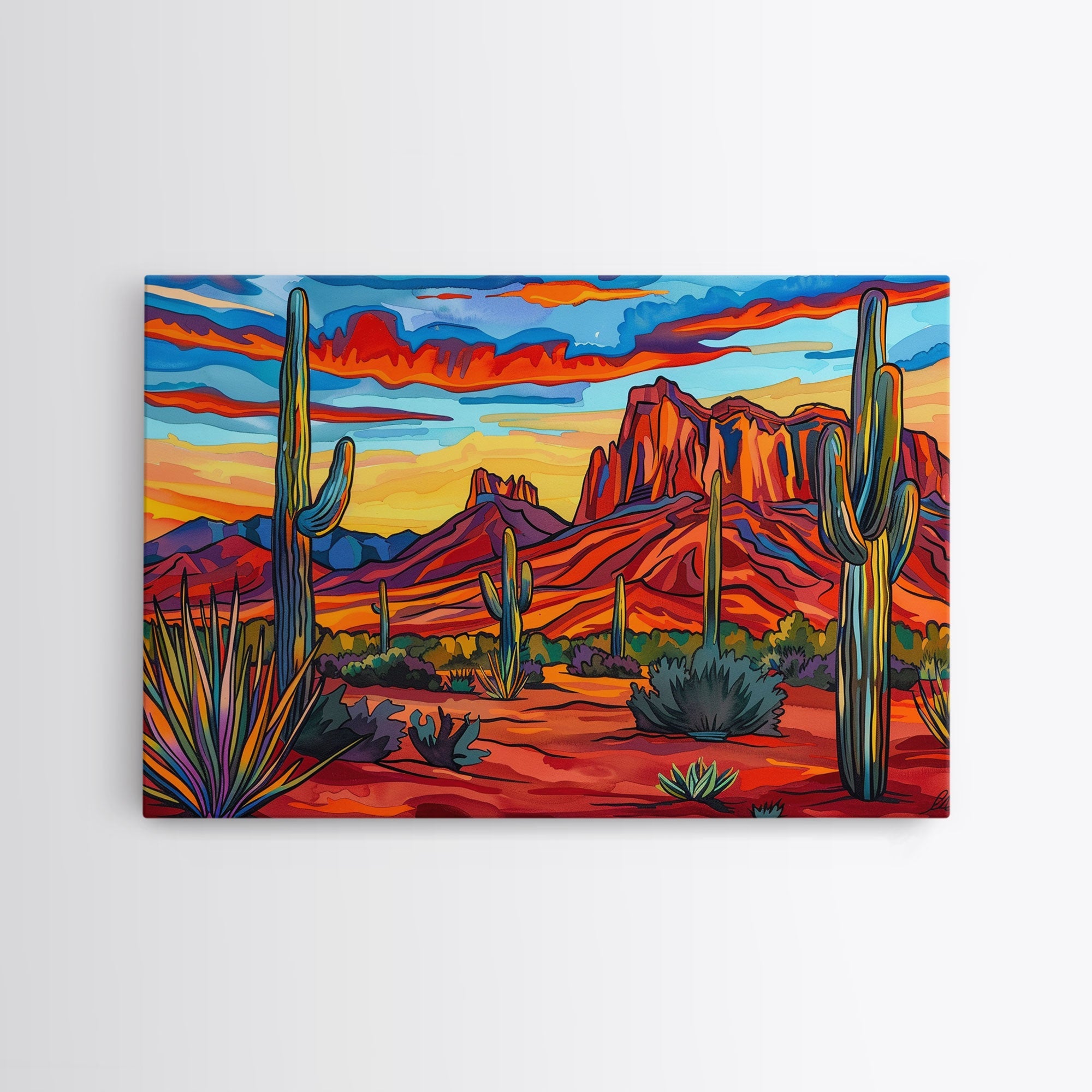 Retro Style Desert Landscape Painting Print