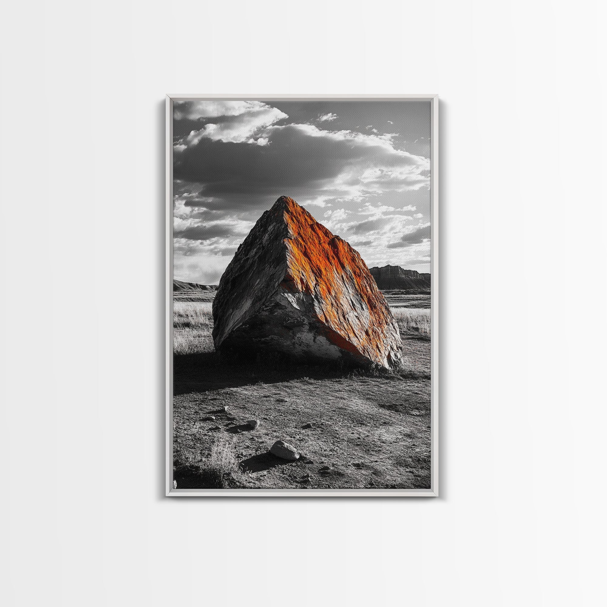 Red Rock, Sunset Boulders, Wild West Plains, Canvas Print, Desert Landscape Art, Living Room Wall Decor, Nature Photography
