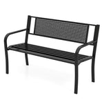 50 Inches Garden Bench with Patterned Backrest and Curved Armrests-Black