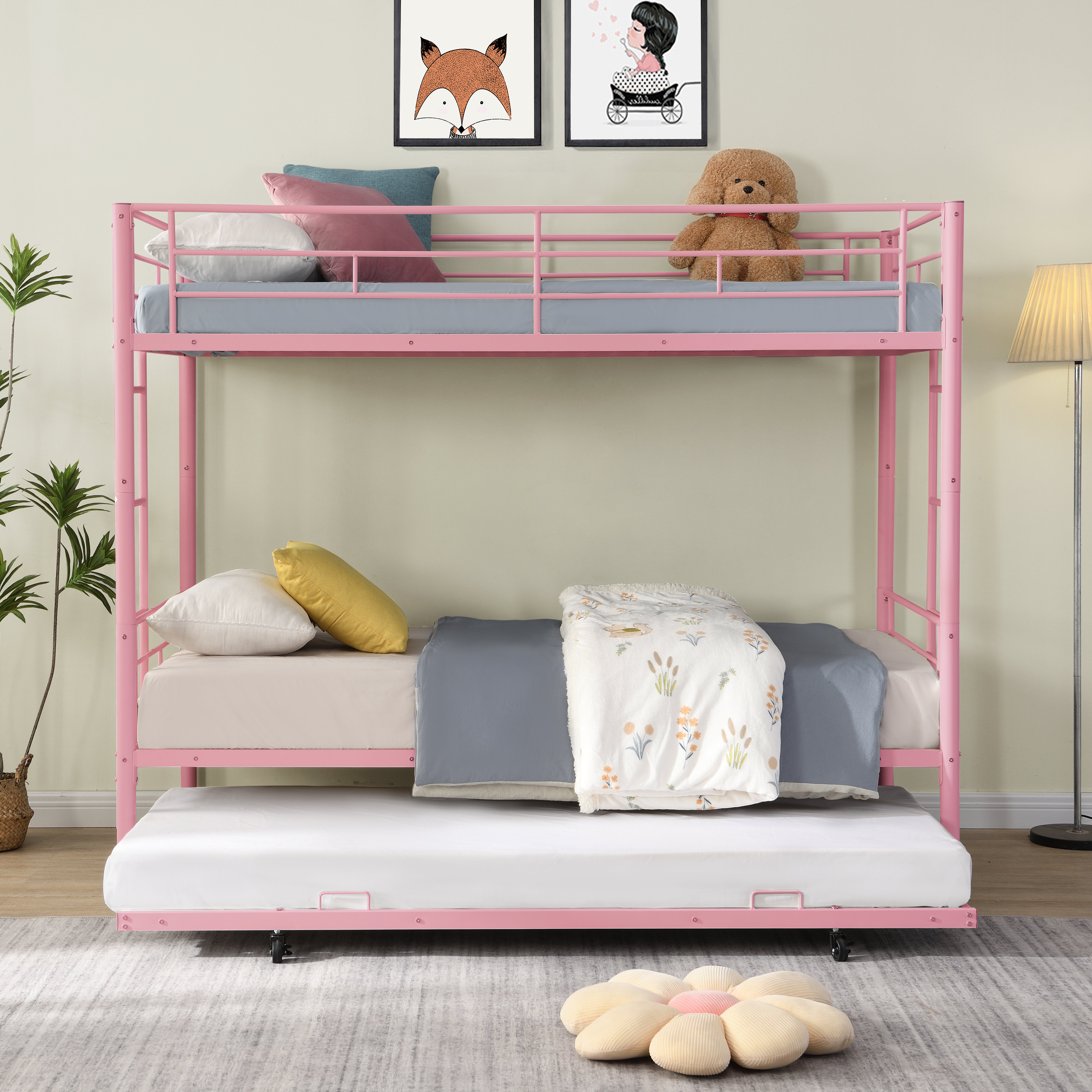 Twin Metal Bunk Bed with Trundle