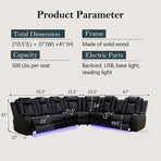 Transformer Power Recliner Sectional Sofa Set In Black With Led Lights