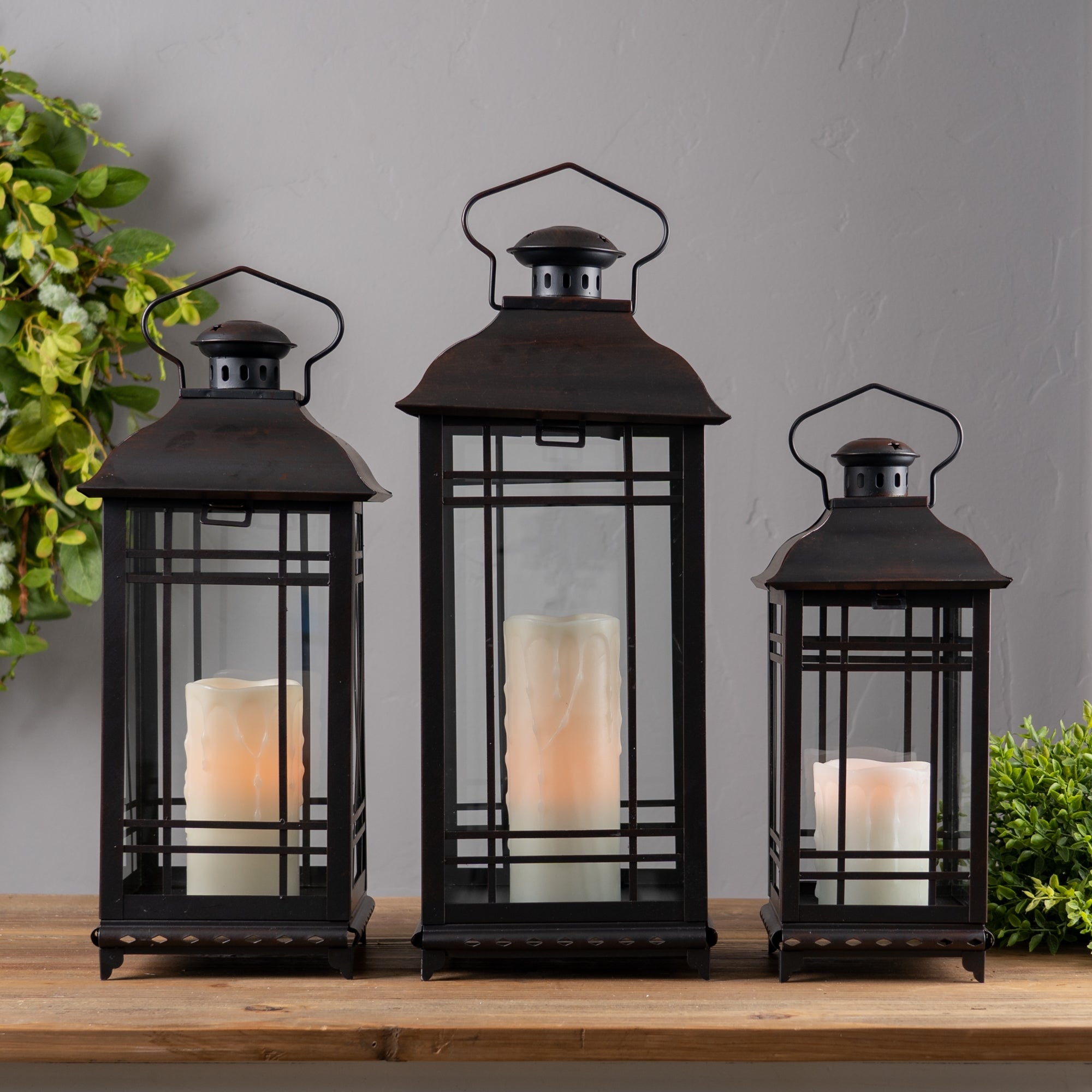 Set of Three Classic Farmhouse Metal Lanterns