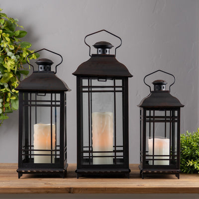 Set of Three Classic Farmhouse Metal Lanterns
