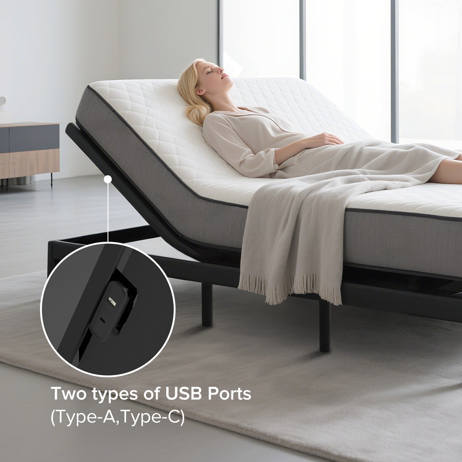 Queen Adjustable Bed Frame with Massage Head & Foot Incline
