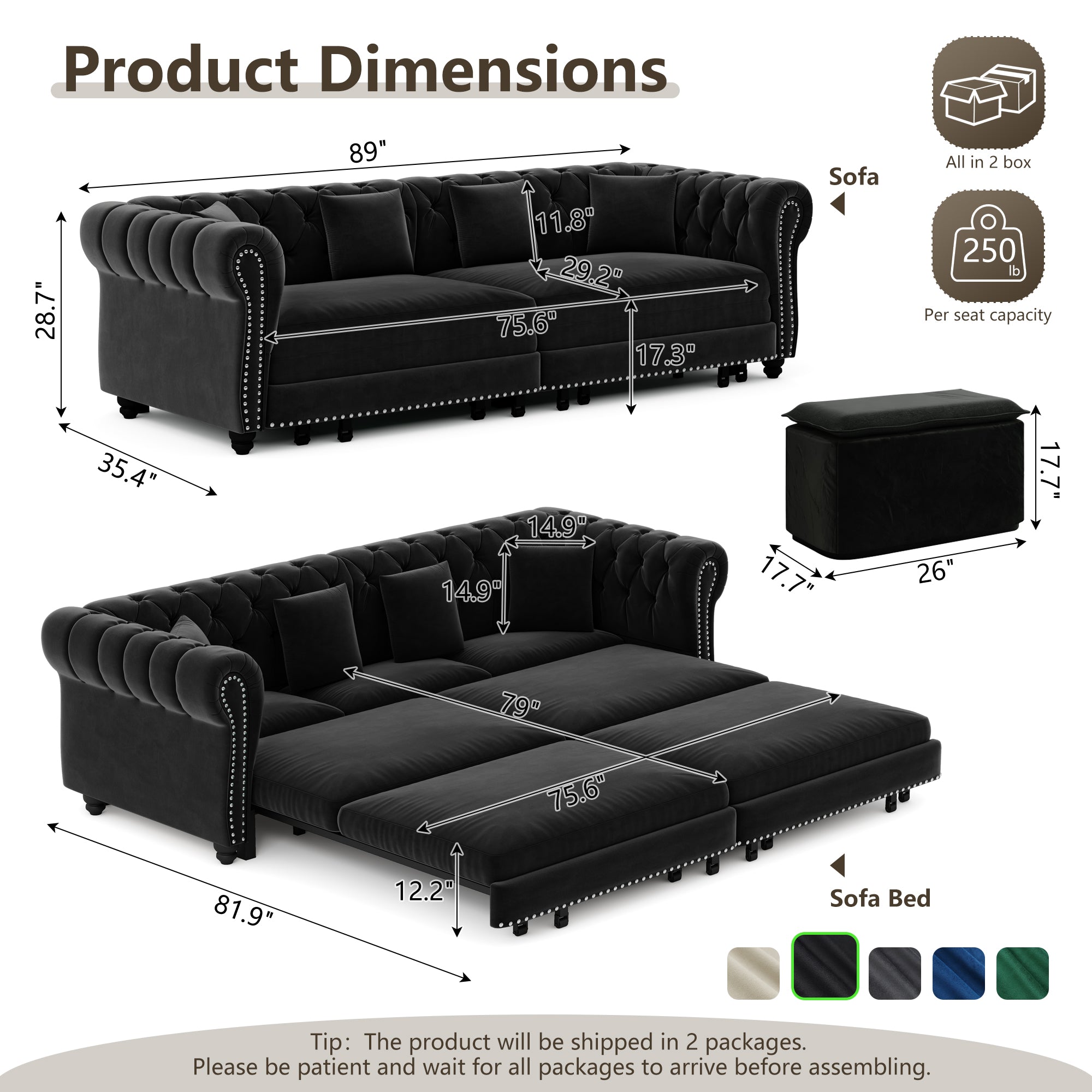 Chesterfield 3-in-1 Pull-Out Sofa Bed