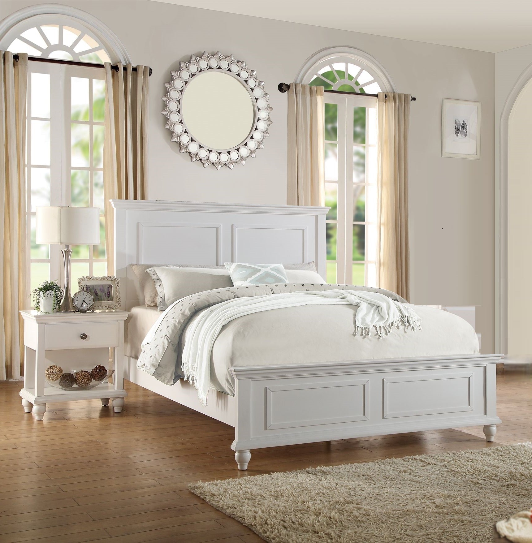 White Queen Size Bed & Nightstands Set