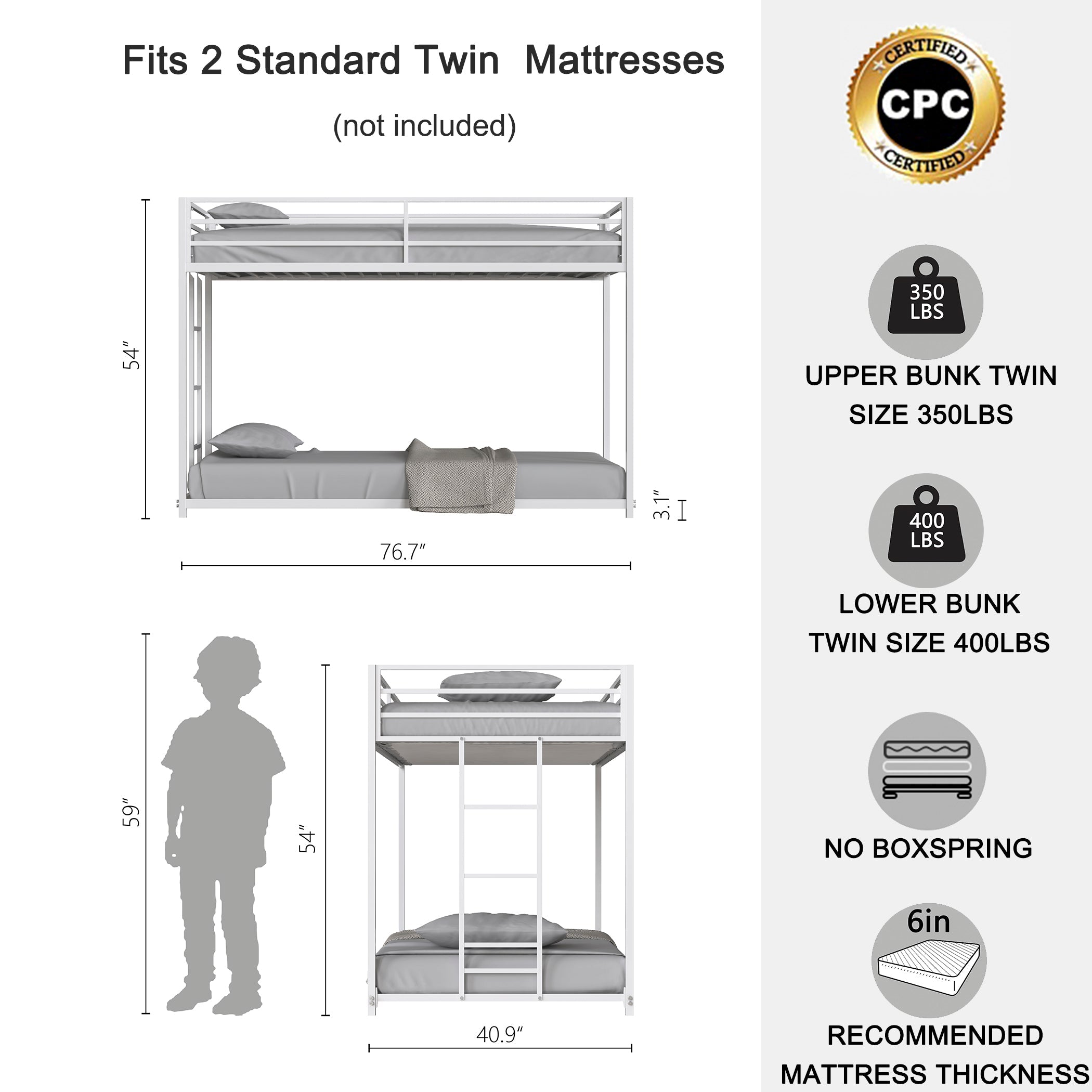 Adam Sturdy Twin over Twin Bunk Bed - Metal
